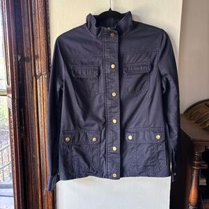 Talbots Navy Blue Twill Utility Jacket Full Zip Snap Closure